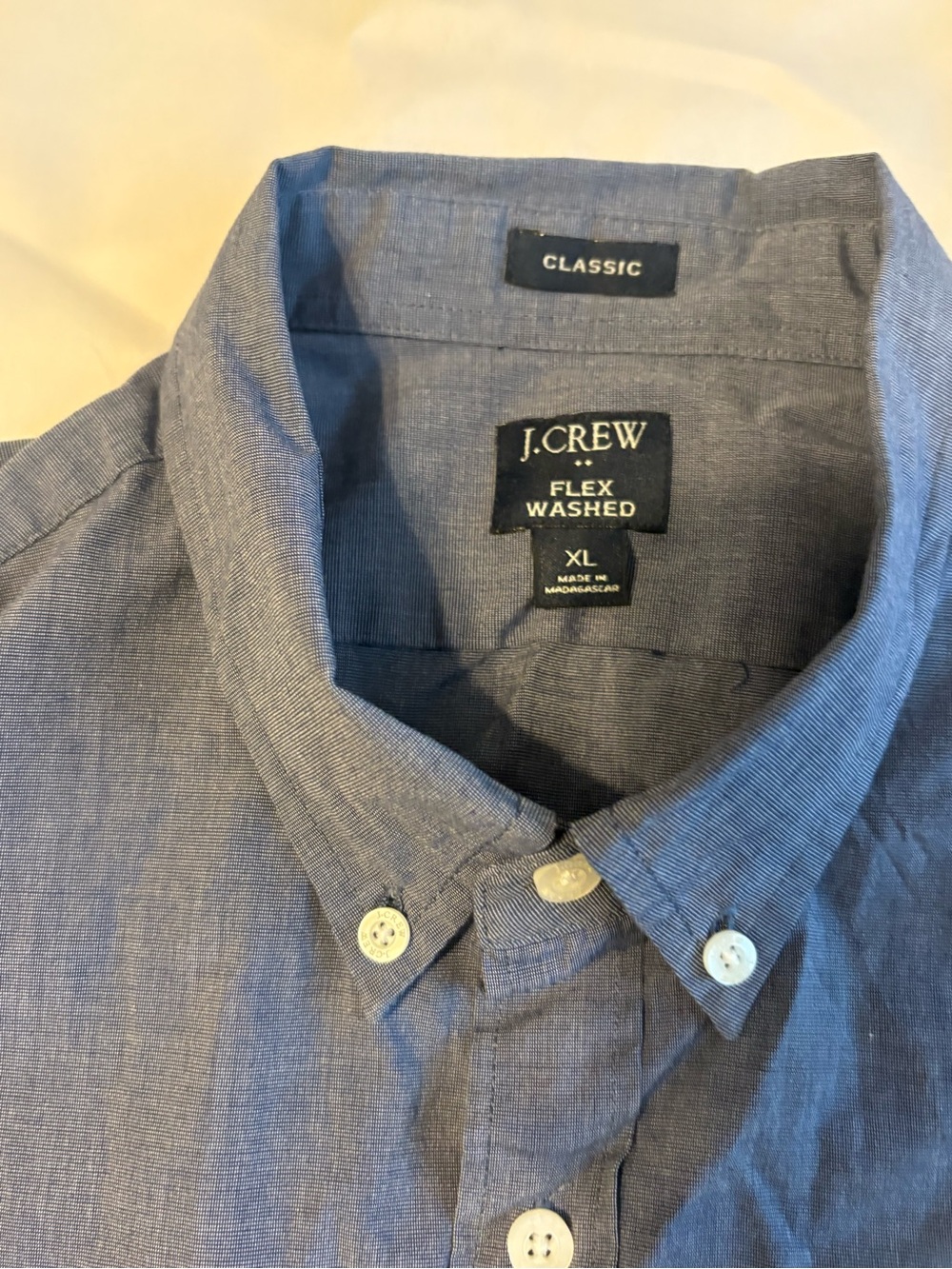 J. Crew Mens XL Classic Flex Washed Button Down Shirt Blue Stretch Oxford